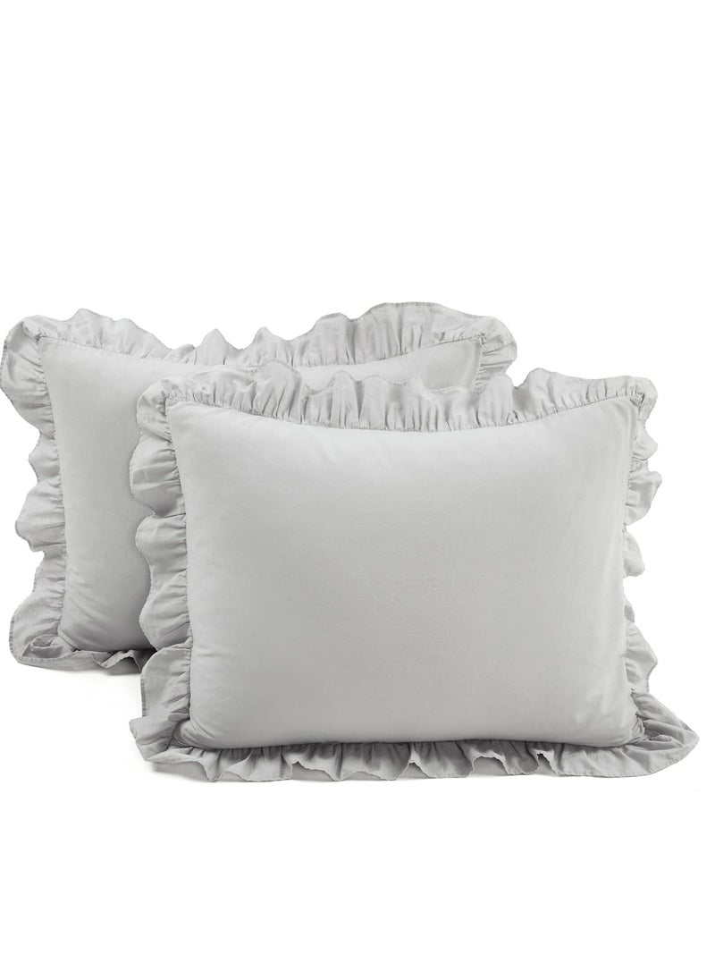 Donetella Duvet Set 3-Pcs Single Size Ruffled Super Soft Solid Comforter Cover Without Filler With Hidden Zipper Closure and Corner Ties (Without Filler ), Grey  - Image 3