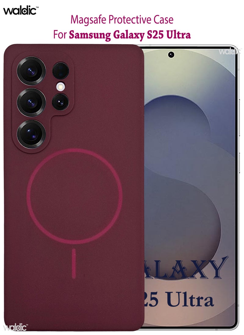 Waldic - Samsung Galaxy S25 Ultra Magsafe Case | Ultra-Hybrid Soft Back Case Cover Compatible With Magsafe|Camera Protection|Hard Crystal Clear Back|Shockproof Bumper Case Cover For Samsung Galaxy S25 Ultra - Wine Red - Image 1