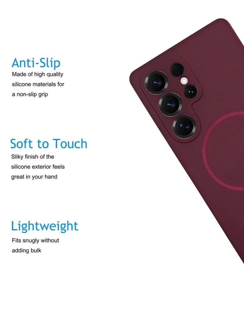 Waldic - Samsung Galaxy S25 Ultra Magsafe Case | Ultra-Hybrid Soft Back Case Cover Compatible With Magsafe|Camera Protection|Hard Crystal Clear Back|Shockproof Bumper Case Cover For Samsung Galaxy S25 Ultra - Wine Red - Image 1