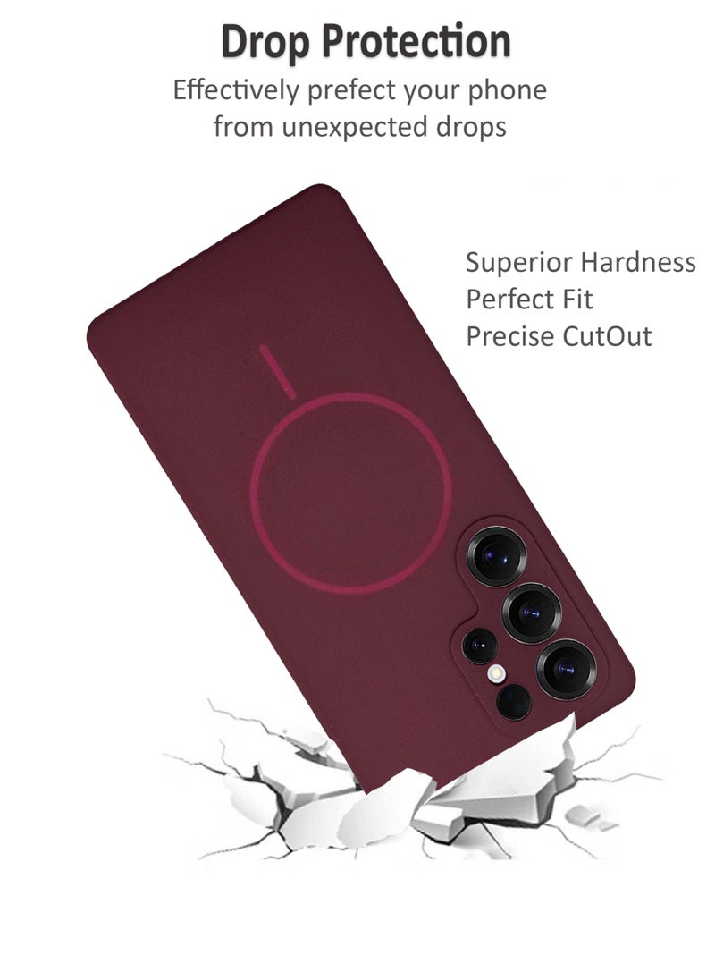 Waldic - Samsung Galaxy S25 Ultra Magsafe Case | Ultra-Hybrid Soft Back Case Cover Compatible With Magsafe|Camera Protection|Hard Crystal Clear Back|Shockproof Bumper Case Cover For Samsung Galaxy S25 Ultra - Wine Red - Image 1