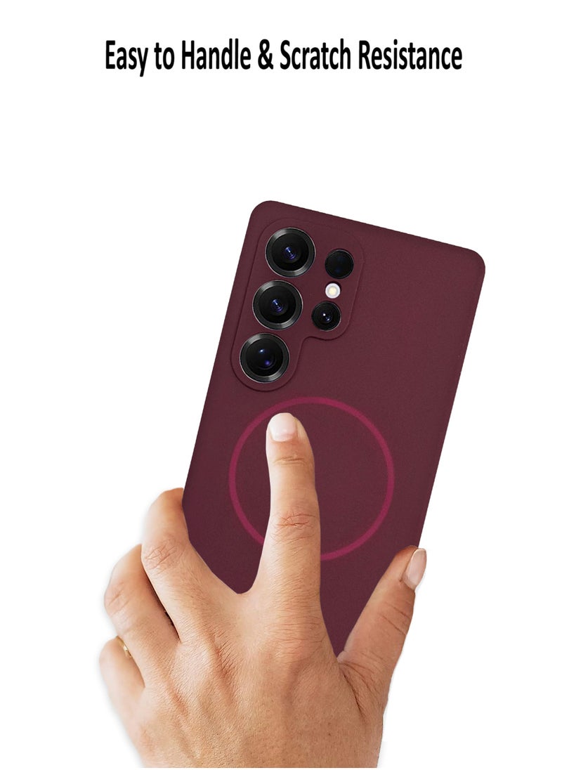 Waldic - Samsung Galaxy S25 Ultra Magsafe Case | Ultra-Hybrid Soft Back Case Cover Compatible With Magsafe|Camera Protection|Hard Crystal Clear Back|Shockproof Bumper Case Cover For Samsung Galaxy S25 Ultra - Wine Red - Image 1