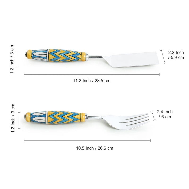 ExclusiveLane ExclusiveLane The Mughal Paich Daar HandPainted Serving Fork Scraper In Stainless Steel Ceramic Set of 2 Cake Cutter Slicer Salad Server Fork for Kitchen Serveware Dinning Table Accessories  - Image 5