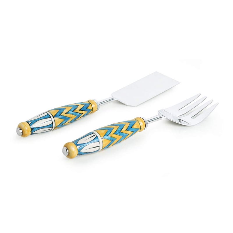 ExclusiveLane ExclusiveLane The Mughal Paich Daar HandPainted Serving Fork Scraper In Stainless Steel Ceramic Set of 2 Cake Cutter Slicer Salad Server Fork for Kitchen Serveware Dinning Table Accessories  - Image 2