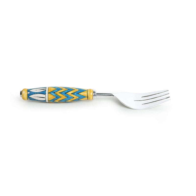 ExclusiveLane ExclusiveLane The Mughal Paich Daar HandPainted Serving Fork Scraper In Stainless Steel Ceramic Set of 2 Cake Cutter Slicer Salad Server Fork for Kitchen Serveware Dinning Table Accessories  - Image 3