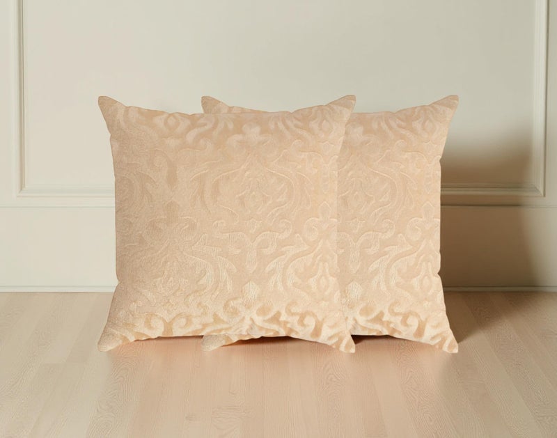 STARNSTYLE Velvet Decorative Cushion Cover 24x24 Inch - Set of 2, Soft Solid Damask Square Throw Pillow Covers for Sofa, Living Room or Home Decor - 60x60 cm Beige - Image 1