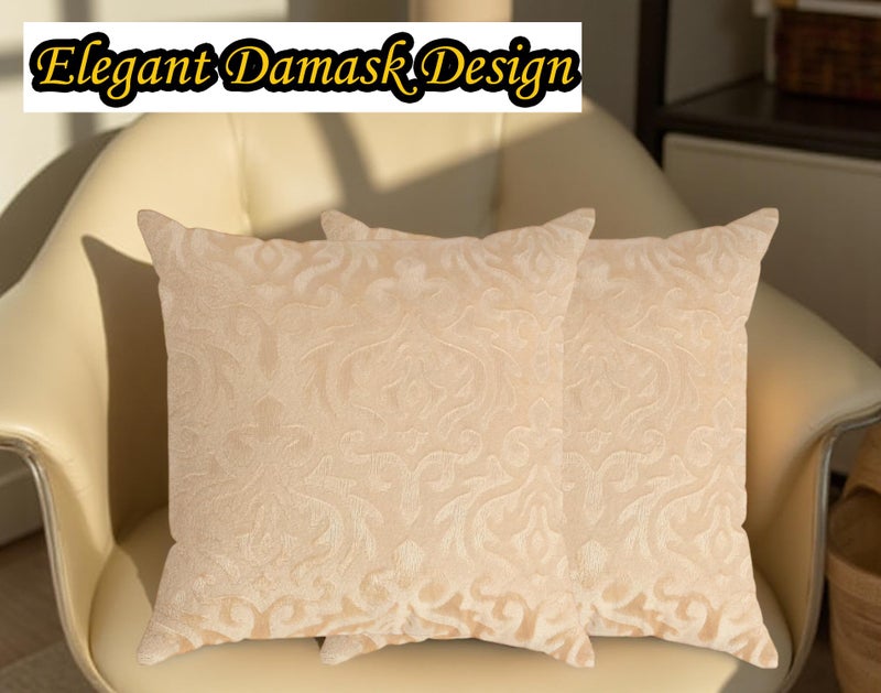 STARNSTYLE Velvet Decorative Cushion Cover 24x24 Inch - Set of 2, Soft Solid Damask Square Throw Pillow Covers for Sofa, Living Room or Home Decor - 60x60 cm Beige - Image 3