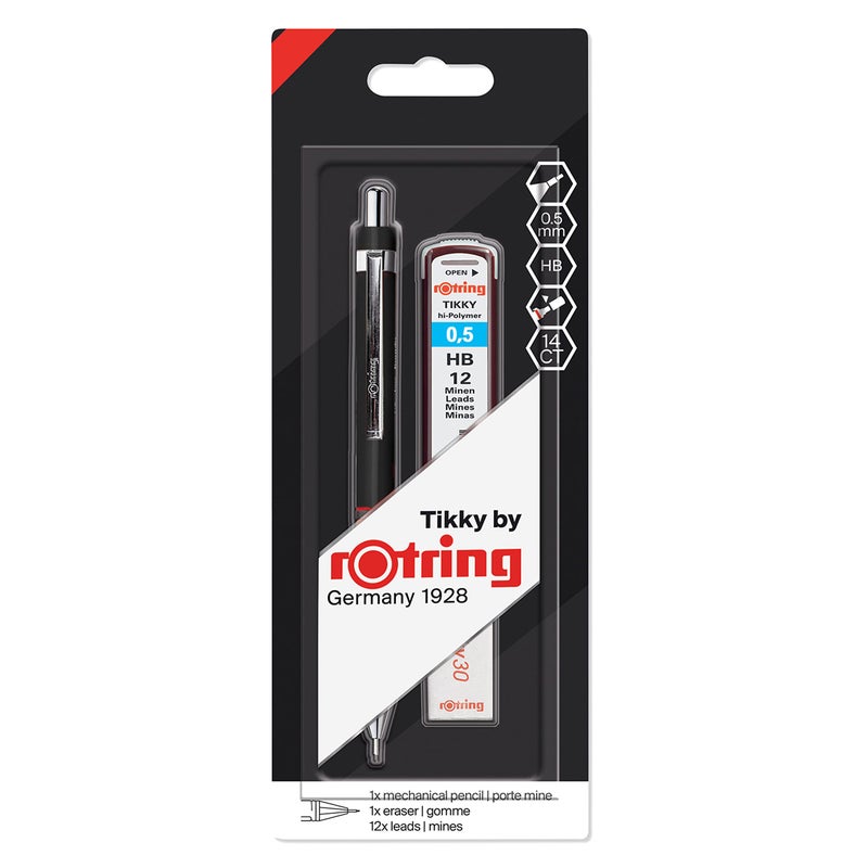 Rotring Rotring Tikky Black Barrel 0.50mm Mechanical Pencil, Spare Leads and Eraser  - Image 1