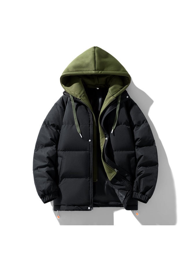 Winter Couple's Men's Cotton-padded Clothes Fake Two-piece Casual Jacket Loose Detachable Hooded Plus Size Women's Bread Suit
