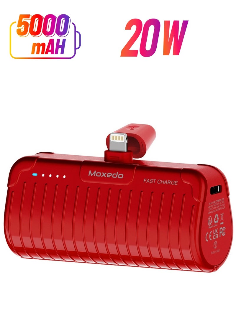 Moxedo - Moxedo Capsule 5000 mAh Mini Power Bank 20W PD Fast Charging Portable Charger with Built-in Lightning Connector with Kickstand Compatible for iPhone 14/14 Pro Max/13/12/11/X/8/7/6 Plus (Red) - Image 1