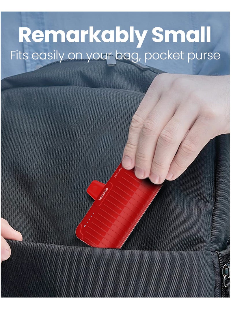 Moxedo - Moxedo Capsule 5000 mAh Mini Power Bank 20W PD Fast Charging Portable Charger with Built-in Lightning Connector with Kickstand Compatible for iPhone 14/14 Pro Max/13/12/11/X/8/7/6 Plus (Red) - Image 1