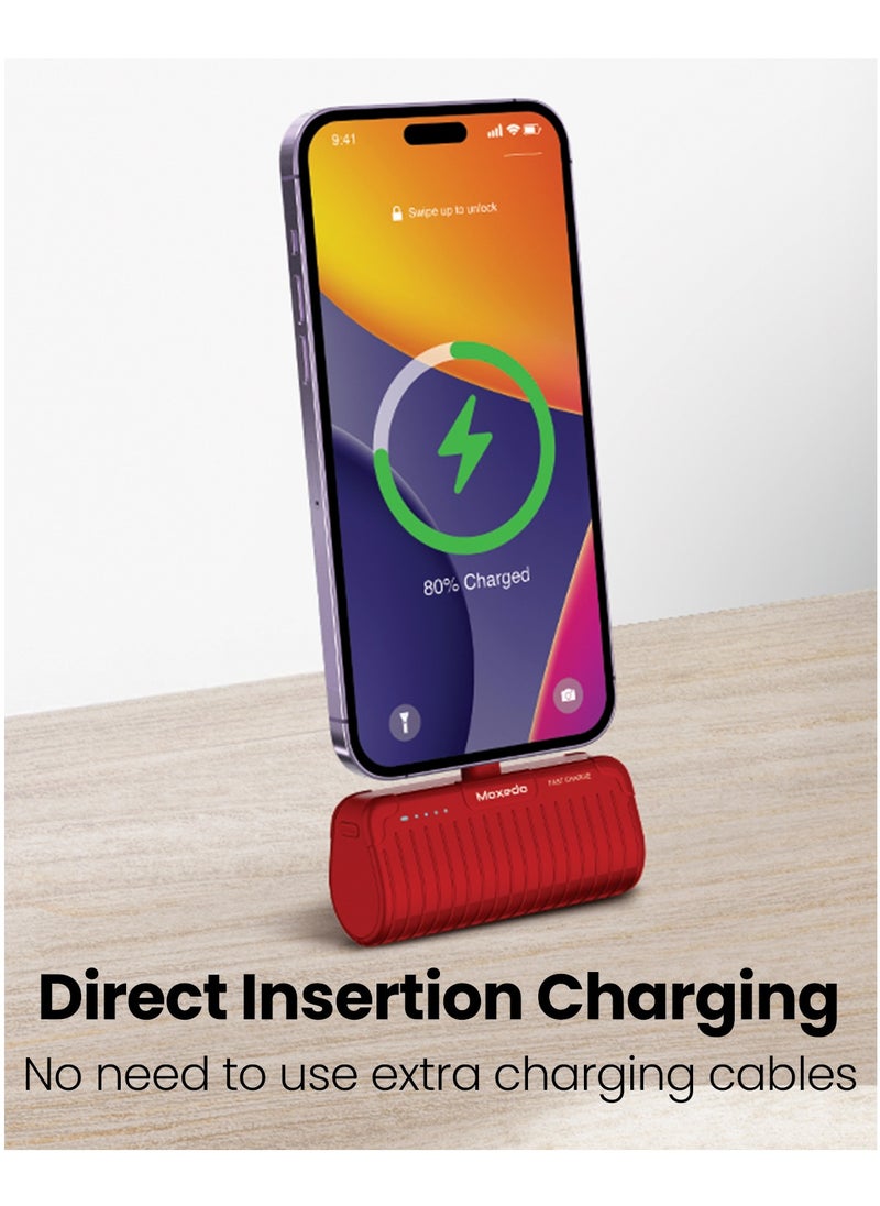 Moxedo - Moxedo Capsule 5000 mAh Mini Power Bank 20W PD Fast Charging Portable Charger with Built-in Lightning Connector with Kickstand Compatible for iPhone 14/14 Pro Max/13/12/11/X/8/7/6 Plus (Red) - Image 1