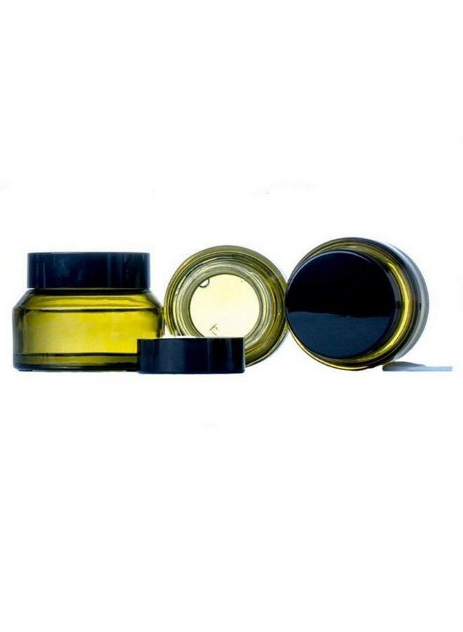ericotry 3Pcs 15Ml 0.5Oz Green Glass Empty Refillable Cosmetic Cream Jars Inclined Shoulder Bottle Pot Container With Black Cap For Face Cream Salve Lip Balm Lotion And Diy Homemade Beauty Products - Image 1