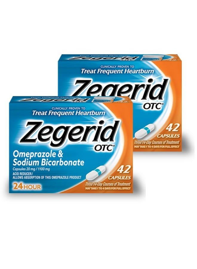 Zegerid OTC , Omeprazole plus Sodium Bicarbonate, 24 Hour, Proton Pump Inhibitor (PPI), Heartburn Medicine, Acid Reducer, Two 42ct Cartons  - Image 1
