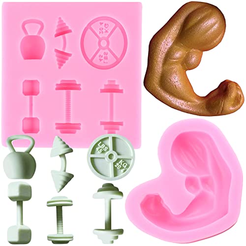 Mujiang Sports Fitness Workout Exercise Dumbbell Silicone Molds Muscle Fondant Mold For Cake Decorating Cupcake Candy Polymer Clay Chocolate Gum Paste Set Of 2 - Image 1