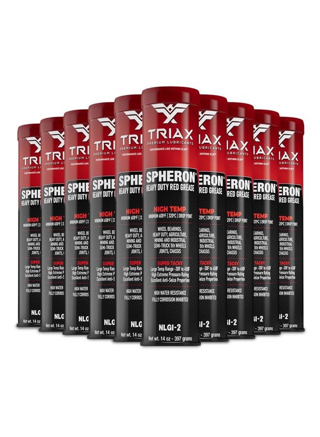 TRIAX Spheron HT-2 Grease, Red Wheel Bearing, Lithium Complex, High Temp 550F, Ultra Tacky, Extreme Pressure, Virtually Waterproof, 14 Oz Cartridge (10 Tube Pack) - Image 1
