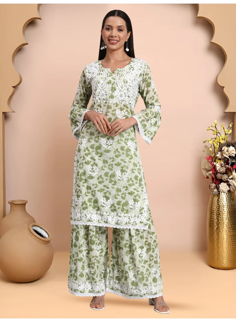 الايا مجموعة كورتا قطن شيكانكاري مطرزة يدويًا للنساء-AL4099KS