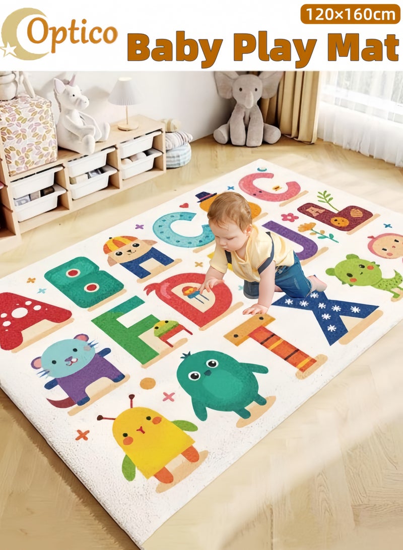 أوبتيكو سجادة لعب أطفال مقاس 120*  160 سم، سجادة لعب تعليمية للأطفال، سجادة لعب للأطفال بساط لعب للأطفال بساط لعب مانع للانزلاق سجادة وقت الاستلقاء على البطن سجادة تعلم الحروف الأبجدية للرضع والأطفال الصغار والرضع - Image 1