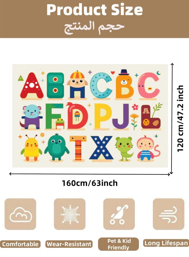 أوبتيكو سجادة لعب أطفال مقاس 120*  160 سم، سجادة لعب تعليمية للأطفال، سجادة لعب للأطفال بساط لعب للأطفال بساط لعب مانع للانزلاق سجادة وقت الاستلقاء على البطن سجادة تعلم الحروف الأبجدية للرضع والأطفال الصغار والرضع - Image 2