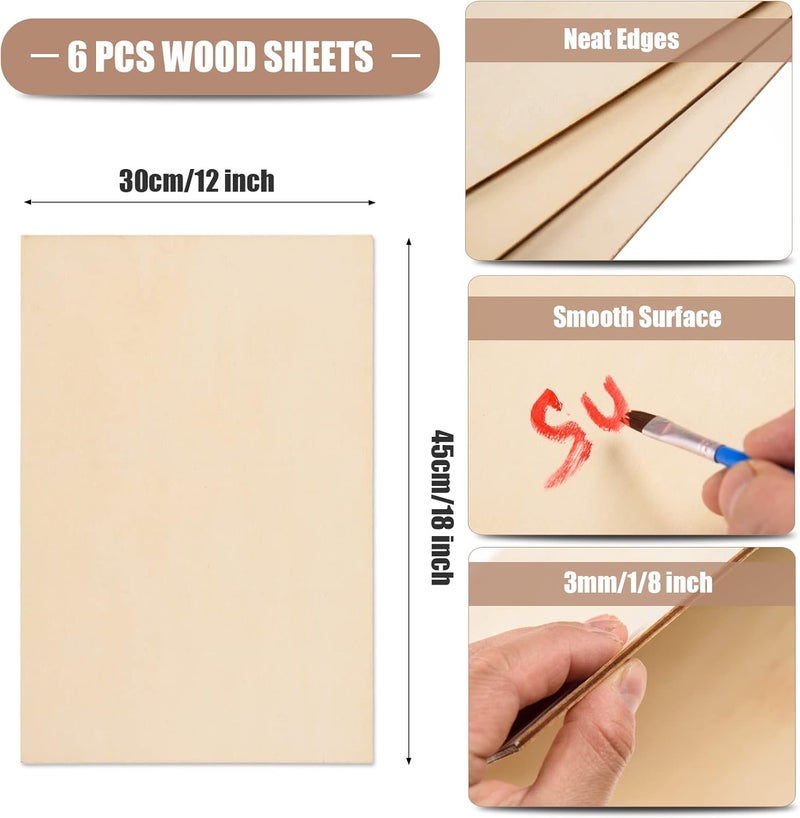 AWIZOM 6 Pack Basswood Sheets 12 x 18 x 18 Inch3 mm Unfinished Plywood for Craft Thin Wood Boards Sheets Rectangle Wood Panels for DIY School Projects Painting Laser Projects Woodworking Model Making  - Image 2