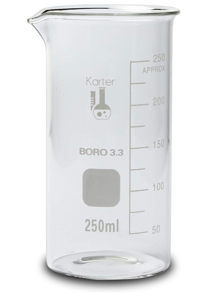 Karter Scientific 250ml Tall Form Beaker - 3.3 Borosilicate Glass, Double Scale, Graduated - Image 2