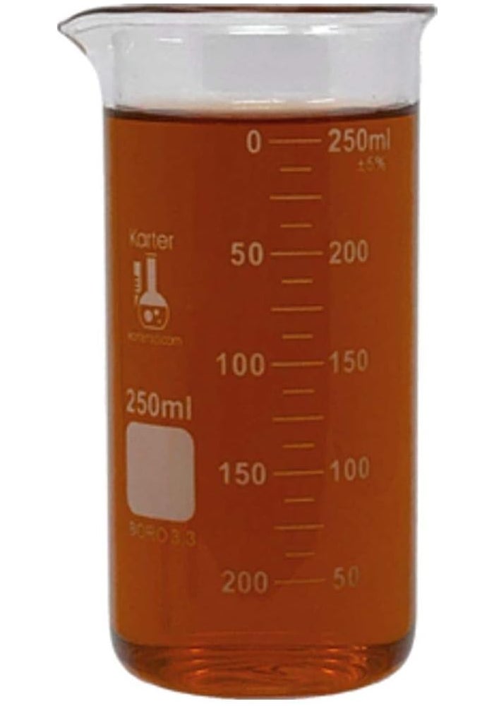 Karter Scientific 250ml Tall Form Beaker - 3.3 Borosilicate Glass, Double Scale, Graduated - Image 1