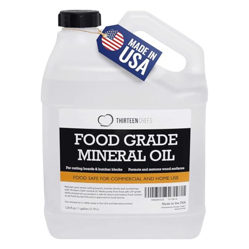 Thirteen Chefs Mineral Oil - 128oz Food Grade Conditioner for Wood Cutting Board, Countertop & Butcher Block, Lubricant for Knife or Meat Grinder - Safe USP Finish on Marble, Soapstone - Image 1