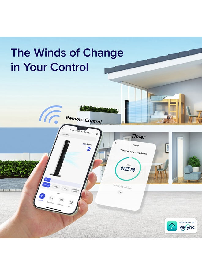 Levoit Classic Pro Smart Tower Fan 42-inch Brushless DC Motor with wifi - LTF-F422S-WAE LTF-F422S-WAE Black - Image 5