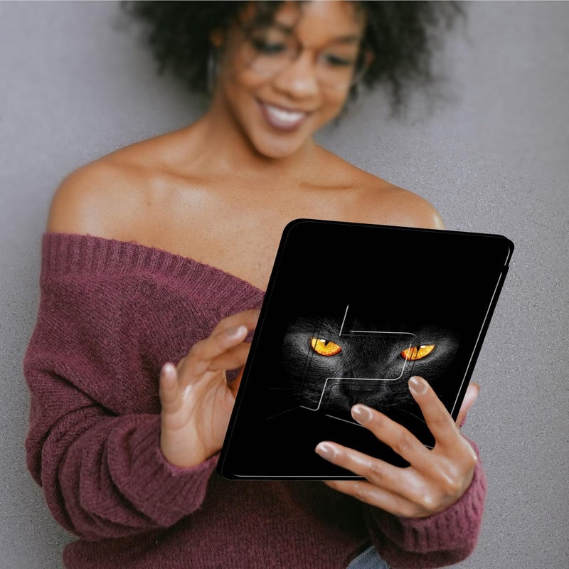 غلاف لجهاز All-New Kindle مقاس 6 بوصة (الإصدار الحادي عشر، إصدار 2022)، حامل ذكي واقي قابل للدوران 360 درجة، يناسب فقط جهاز Basic Kindle مقاس 6 بوصة الإصدار الحادي عشر إصدار 2022، تصميم Black Cat Eyes - Image 4
