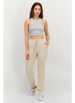 NIA Women Regular Fit Ribbed Jogger Pants, Beige  - Image 2