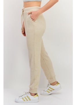 NIA Women Regular Fit Ribbed Jogger Pants, Beige  - Image 3