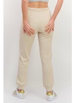 NIA Women Regular Fit Ribbed Jogger Pants, Beige  - Image 4