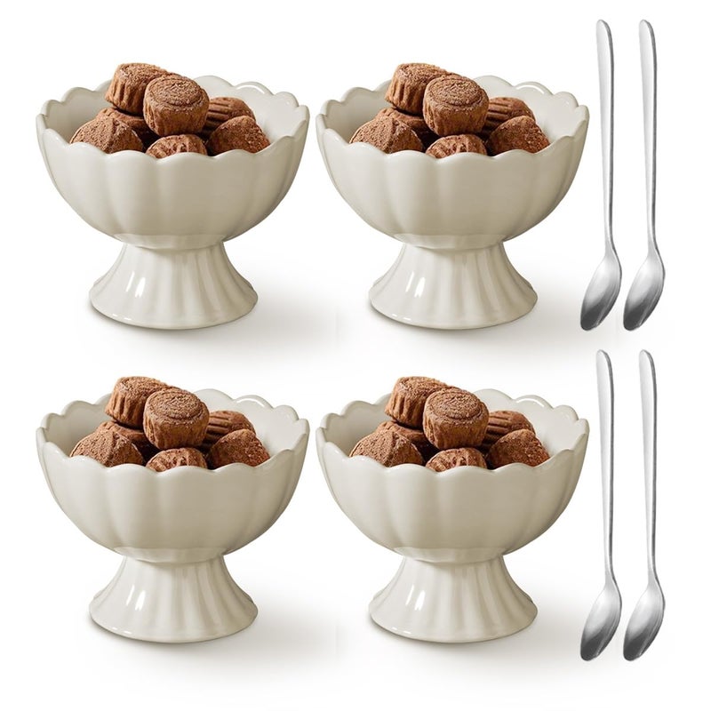 choxila Ceramic Bowl Set of 4 Footed Dessert Bowls with Spoon, Elegant Trifle Bowl with Pedestal for Candy, Salad, Fruit, Tiramisu, Party Serving Punch Bowls - Image 1
