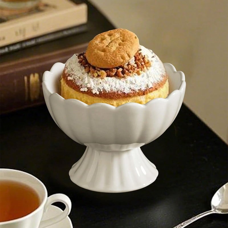 choxila Ceramic Bowl Set of 4 Footed Dessert Bowls with Spoon, Elegant Trifle Bowl with Pedestal for Candy, Salad, Fruit, Tiramisu, Party Serving Punch Bowls - Image 2