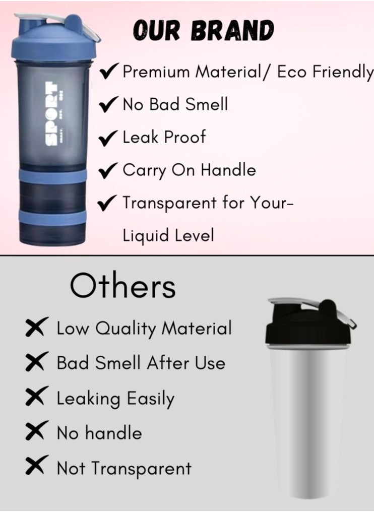 SPORT Protein Shaker Bottle Portable Supplement Mixer Cup with Powder Storage for Running Cycling Fitness  - Image 3