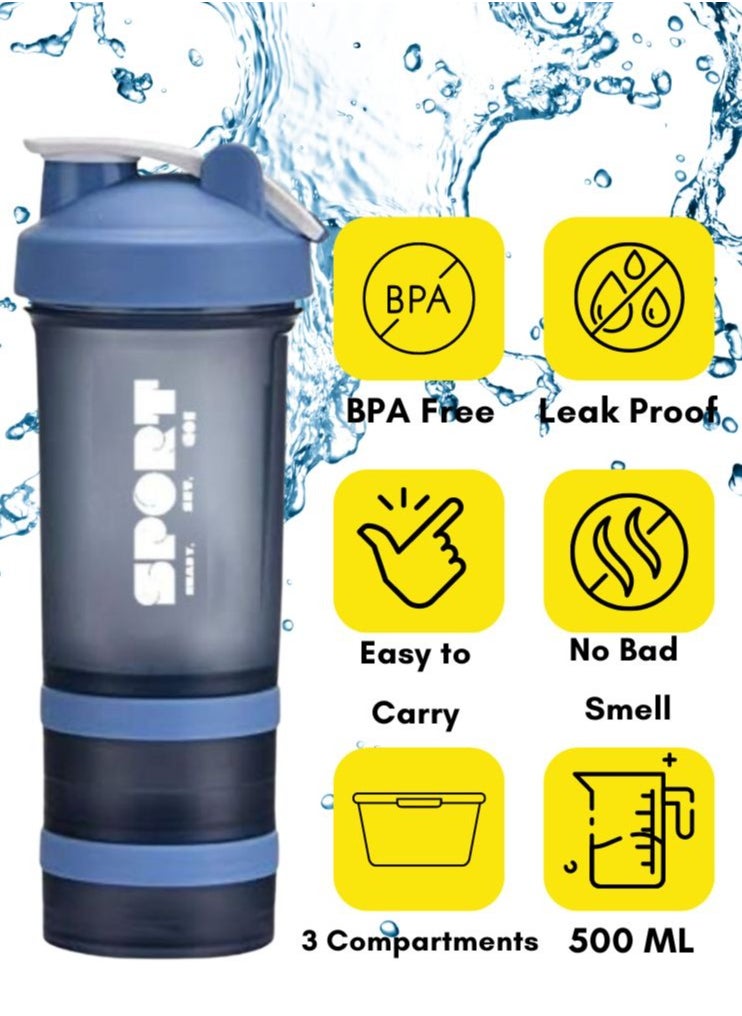 SPORT Protein Shaker Bottle Portable Supplement Mixer Cup with Powder Storage for Running Cycling Fitness  - Image 2