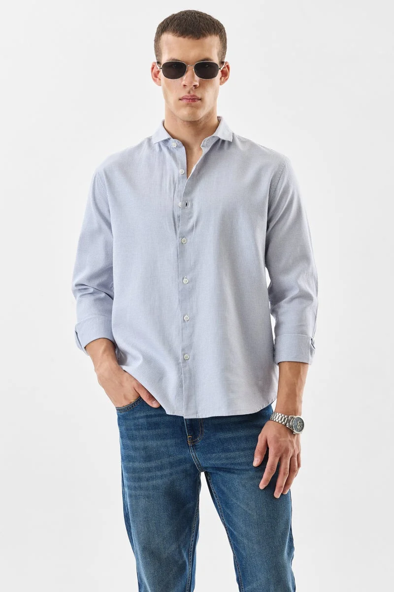 سنيتش قميص قطني % بنقشة مربعات دقيقة بقصة عادية