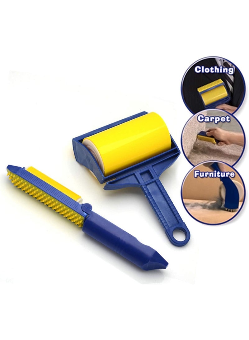 عبوة من قطعتين من بكرات إزالة الوبر اللاصقة القابلة لإعادة الاستخدام مع غطاء، قابلة للغسل، محمولة، لإزالة شعر الحيوانات الأليفة من الملابس والسفر، مقاس كبير ومقاس صغير للأثاث والسيارة والحقيبة - Image 3