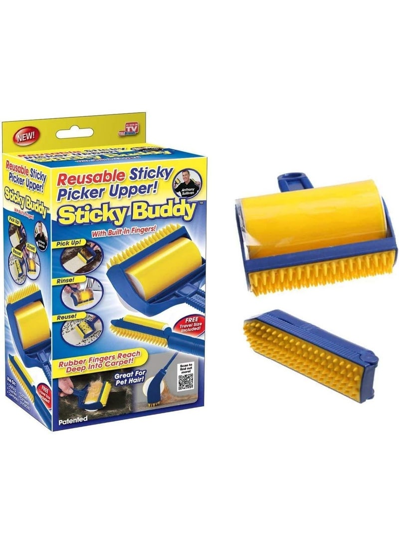 عبوة من قطعتين من بكرات إزالة الوبر اللاصقة القابلة لإعادة الاستخدام مع غطاء، قابلة للغسل، محمولة، لإزالة شعر الحيوانات الأليفة من الملابس والسفر، مقاس كبير ومقاس صغير للأثاث والسيارة والحقيبة - Image 1