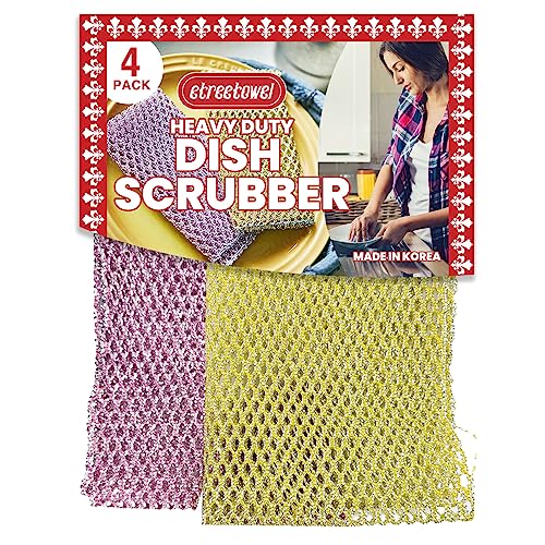 etreetowel Heavy Duty Dish Scrubber (4PCs) Non Scratch Scourer Cloth Pads and Pot Scrubbers Netted Wash - Replace Kitchen Sponges for Dishwashing No Odor dishwash Durable Pan Cleaner - Image 1