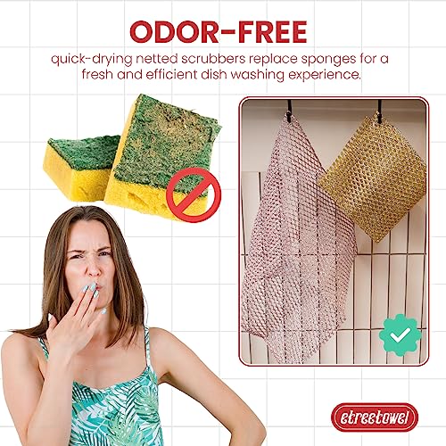 etreetowel Heavy Duty Dish Scrubber (4PCs) Non Scratch Scourer Cloth Pads and Pot Scrubbers Netted Wash - Replace Kitchen Sponges for Dishwashing No Odor dishwash Durable Pan Cleaner - Image 4