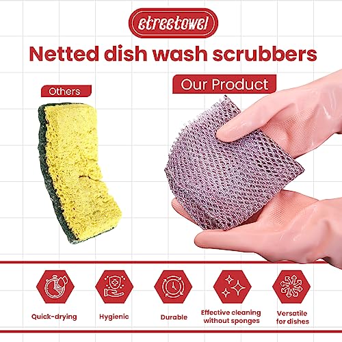 etreetowel Heavy Duty Dish Scrubber (4PCs) Non Scratch Scourer Cloth Pads and Pot Scrubbers Netted Wash - Replace Kitchen Sponges for Dishwashing No Odor dishwash Durable Pan Cleaner - Image 3