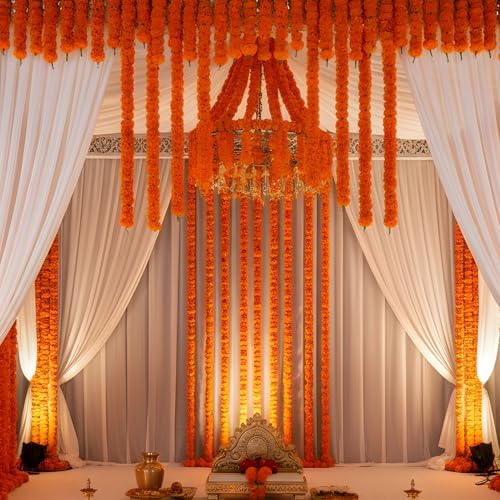 Caneuf Artificial Marigold Flower Garlands Toran for Diwali, Wedding, Navratri, Durga Pooja Vibrant Genda Phool Decoration for Door & Wall Hangings for Festival & Pooja Samagri Pack of 5 (Dark Orange) - Image 2