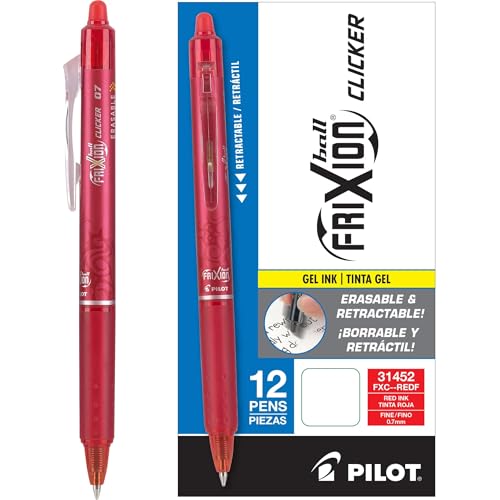 Pilot FriXion Clicker Erasable Gel Pens, Fine Point (0.7mm), Red Ink, 12-Pack - Refillable, Smooth Writing Pens for School, Journaling, and Office Use - Image 1
