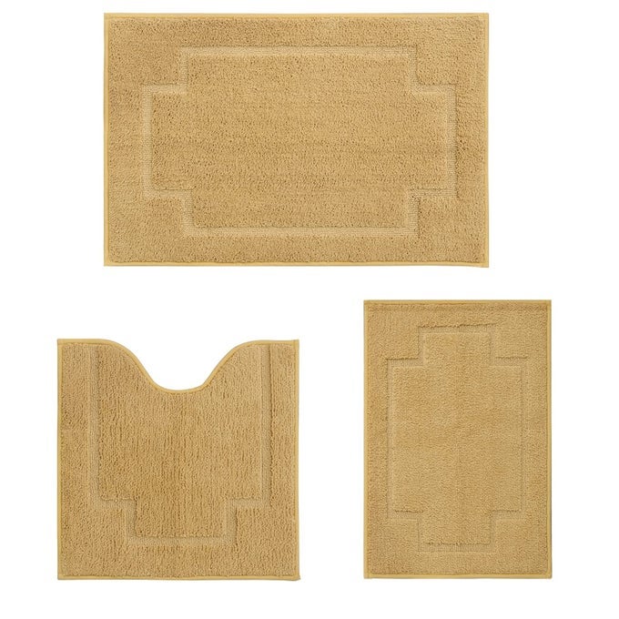 BATH RUGS SET 3 PIECES BATHROOM MAT SOFT ABSORBENT PLUSH SHAGGY SOFT FLOOR NON SLIP SHOWER BATH TUB MACHINE WASHABLE HONEY GOLD