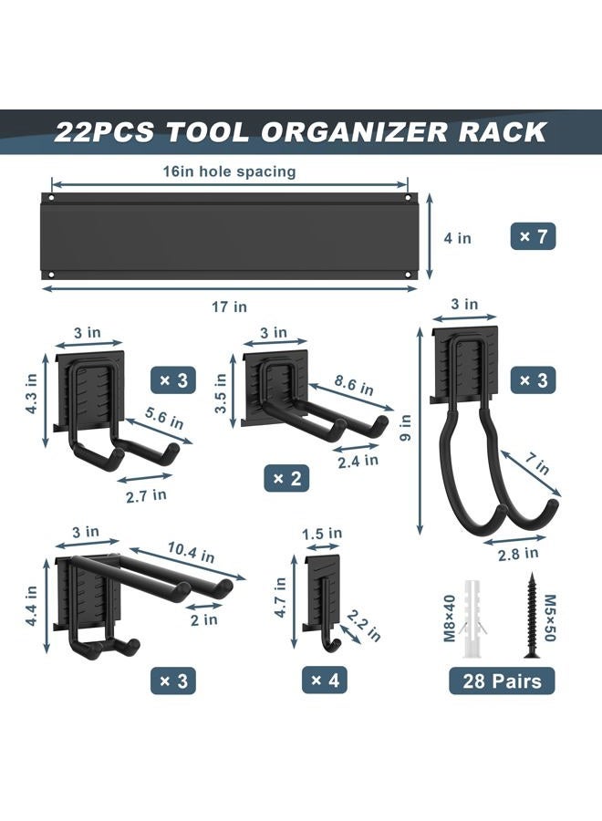 Ultrawall Garage Storage Organization, Garden Tool Organizer Garage Organizer Wall Mount Yard Tool Organizer Rack with 15 Hooks, Heavy Duty Wall Holders,22 Pcs - Image 2