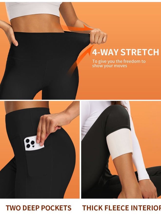 Bluemaple Women's Fleece Lined Leggings High Waisted Tummy Control Thermal Warm Winter for Women Workout Yoga Pants, 02-fleece Lined Packets Black, XL - Image 4