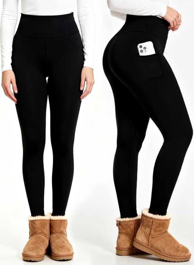 Bluemaple Women's Fleece Lined Leggings High Waisted Tummy Control Thermal Warm Winter for Women Workout Yoga Pants, 02-fleece Lined Packets Black, XL - Image 2