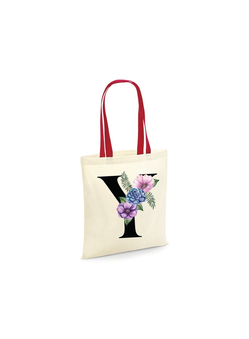 PRINTSHOP4ME Initial Letters Canvas Cotton Tote Bag With Red Handle-Ideal Gifts For Bridesmaids-Party Bag-Reusable Bags  - Image 1