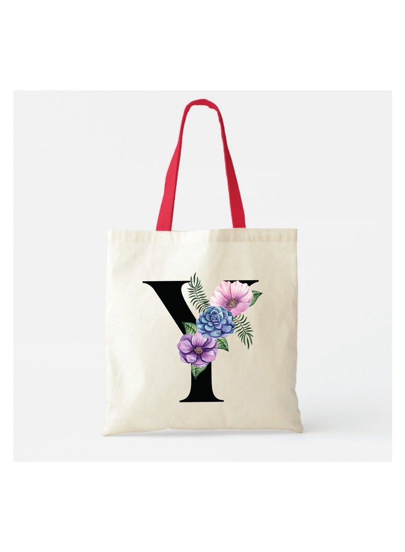 PRINTSHOP4ME Initial Letters Canvas Cotton Tote Bag With Red Handle-Ideal Gifts For Bridesmaids-Party Bag-Reusable Bags  - Image 2