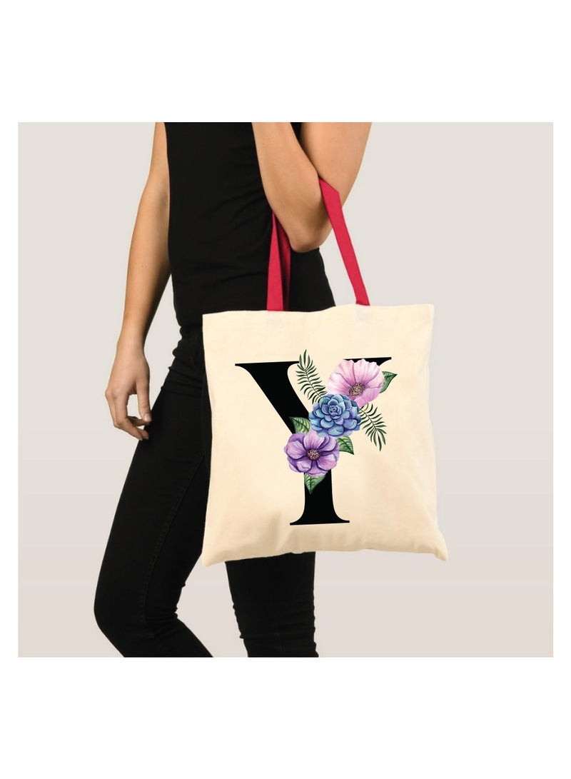 PRINTSHOP4ME Initial Letters Canvas Cotton Tote Bag With Red Handle-Ideal Gifts For Bridesmaids-Party Bag-Reusable Bags  - Image 3